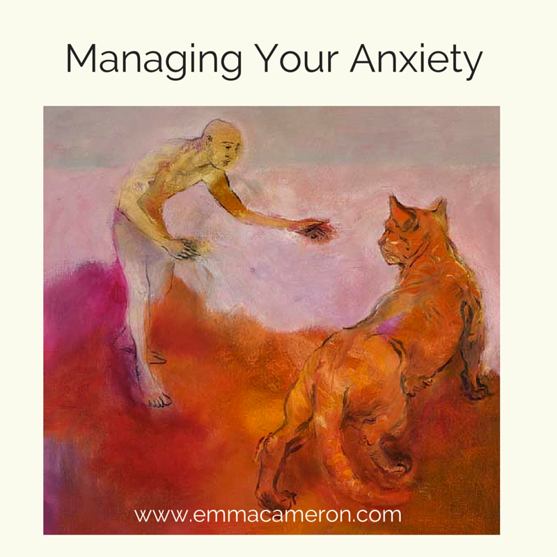 Anxiety. Painting of a man and a tiger ©Emma Cameron 2015