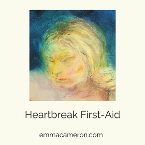 Painting of a woman, caption says 'Heartbreak First-Aid'