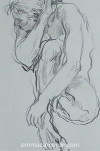 Life Drawing of seated man twisting round