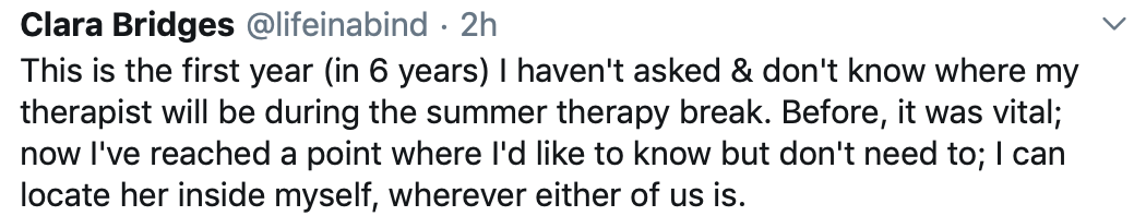 Clara Bridges tweet therapy breaks
