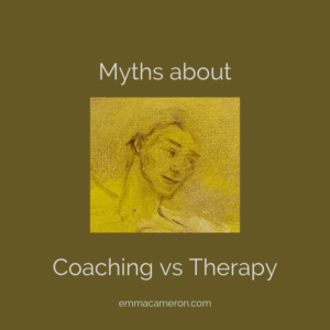 Painting of face to illustrate Myths About Coaching vs Therapy